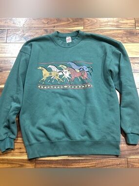Vintage 90s Soffe Sweats Horse Graphic Sweatshirt XL USA Made Southwestern